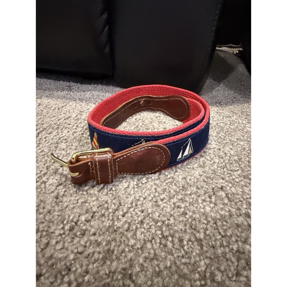 Preston Belt Size 24 Sail Boat Leather Brass Canvas Nautical Preppy Yacht Coast
